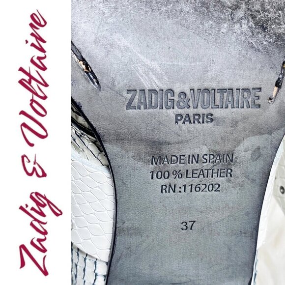 ZADIG & VOLTAIRE CARA SNAKESKIN COASTAL COWGIRL URBAN STUDDED LEATHER BOOTIE, 37 - Picture 8 of 12